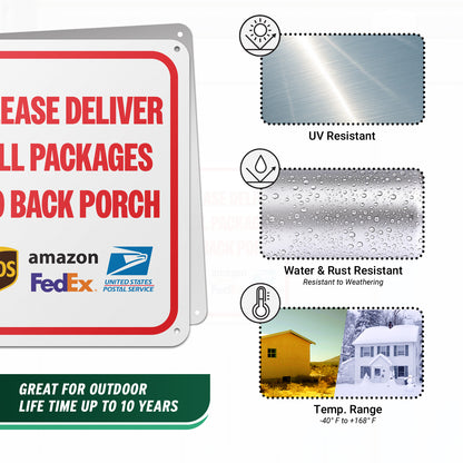 8 x 10in Aluminum Sign: Please Deliver All Packages to Back Porch