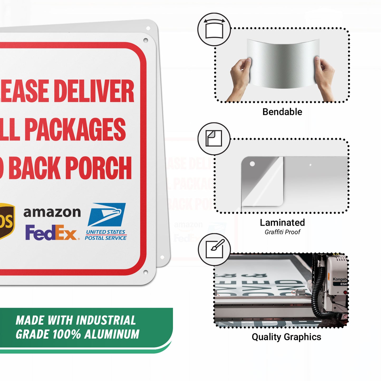 8 x 10in Aluminum Sign: Please Deliver All Packages to Back Porch