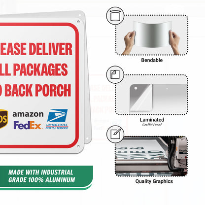 8 x 10in Aluminum Sign: Please Deliver All Packages to Back Porch