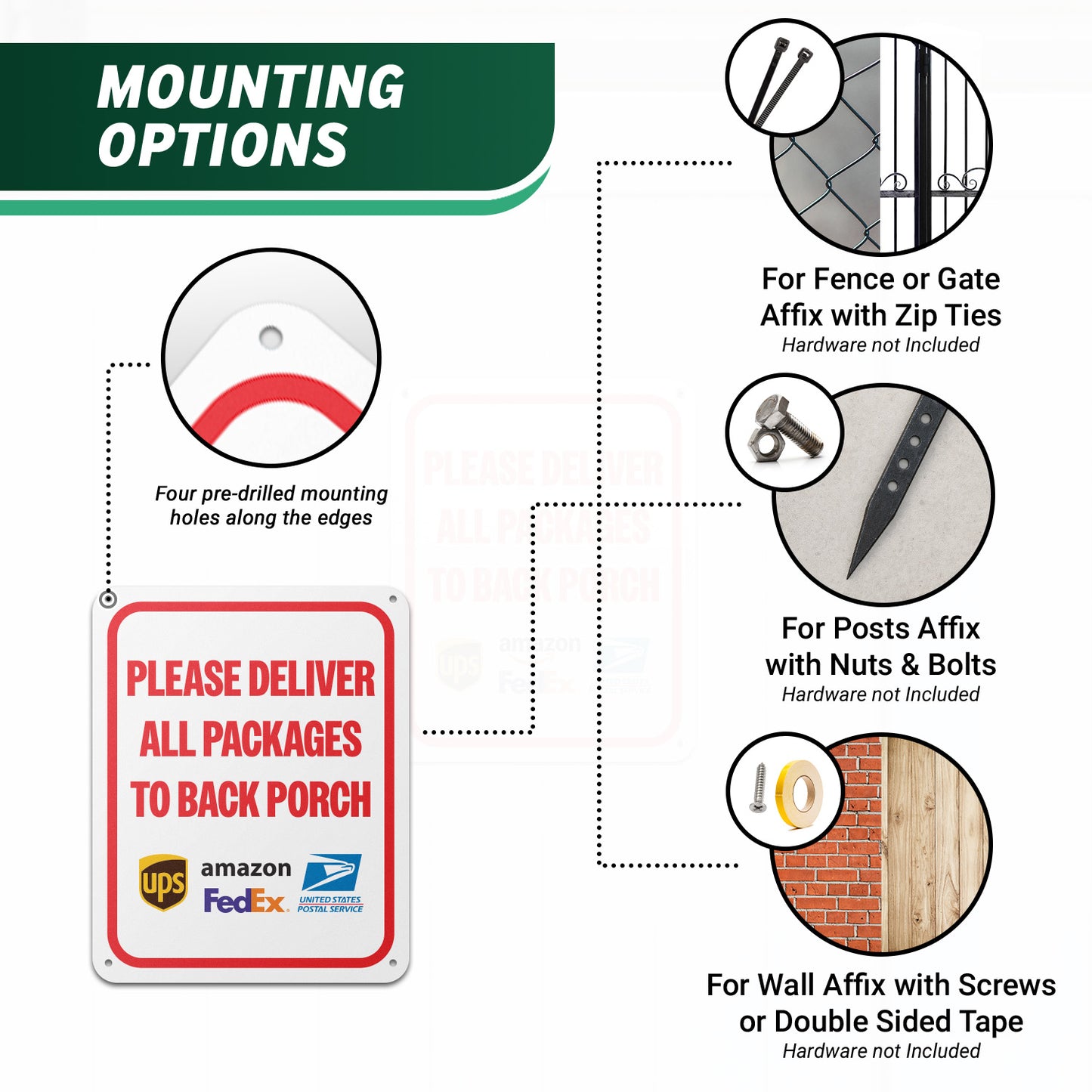 8 x 10in Aluminum Sign: Please Deliver All Packages to Back Porch