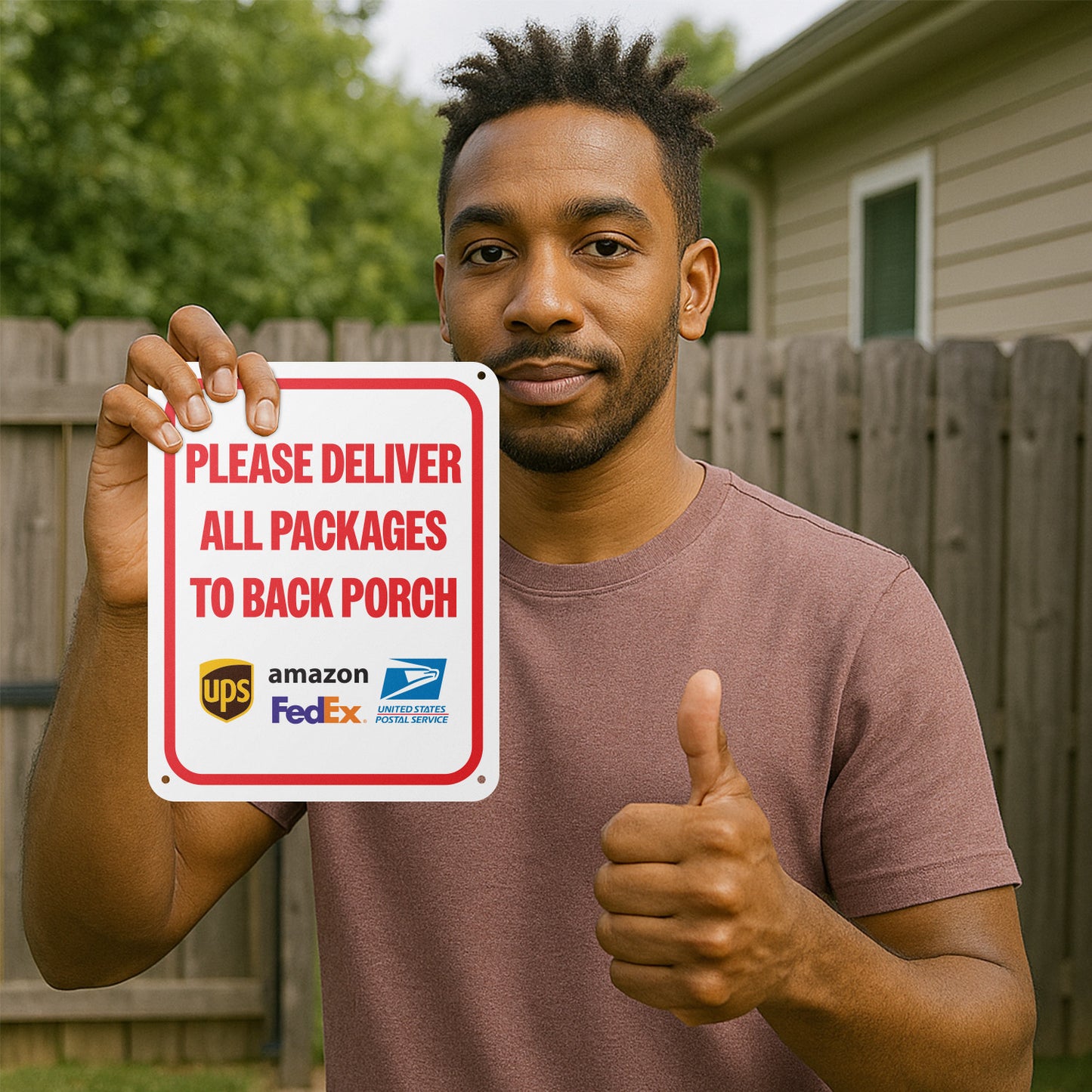 8 x 10in Aluminum Sign: Please Deliver All Packages to Back Porch