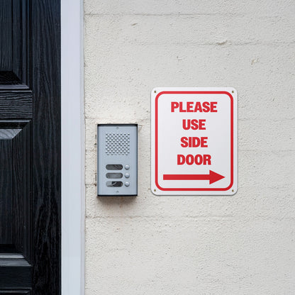 8 x 10in Aluminum Sign: Please Use Side Door