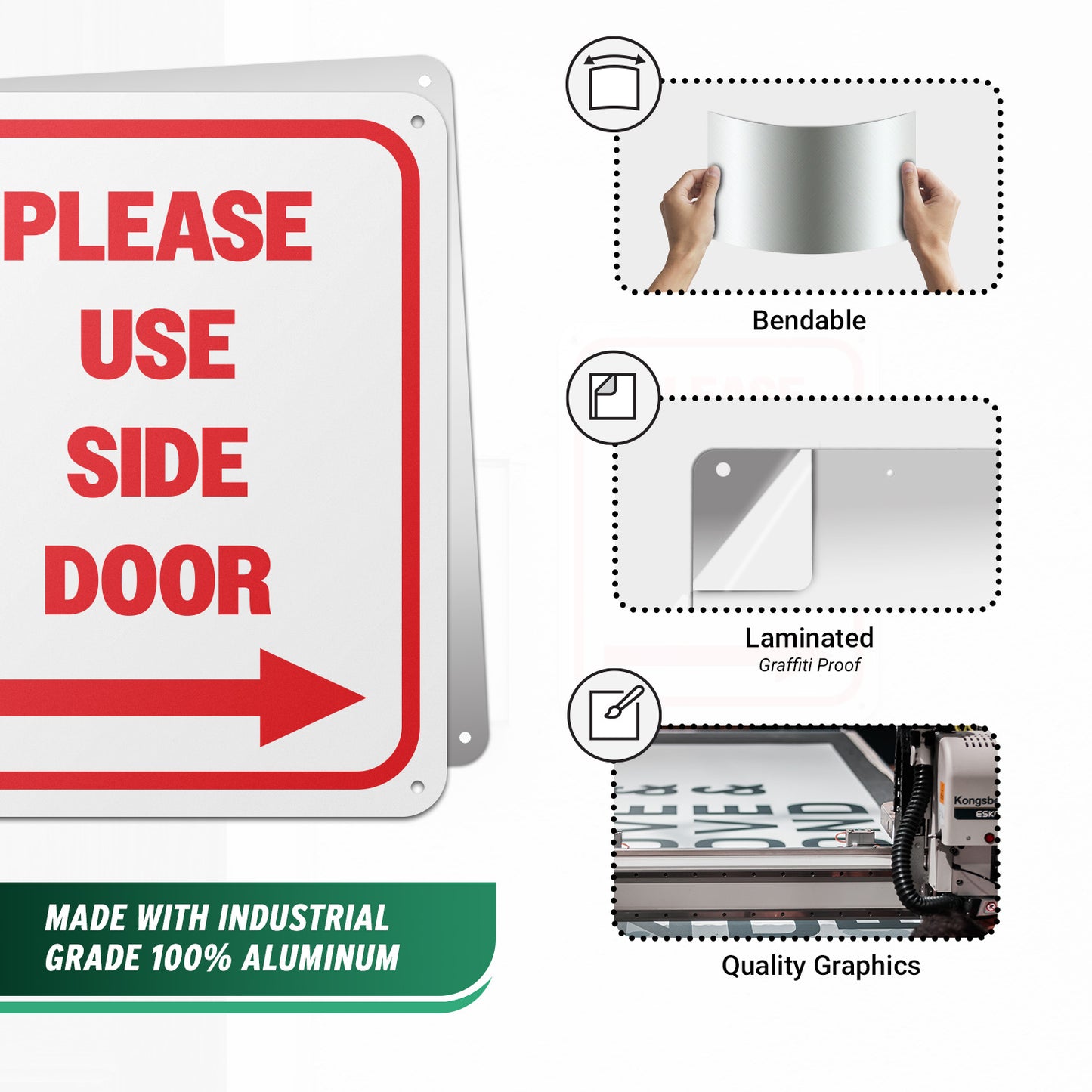 8 x 10in Aluminum Sign: Please Use Side Door