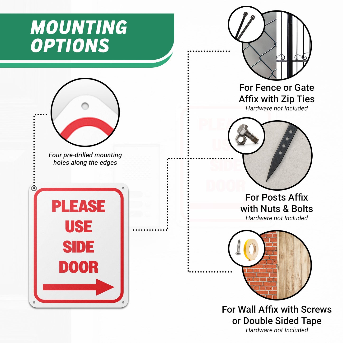 8 x 10in Aluminum Sign: Please Use Side Door