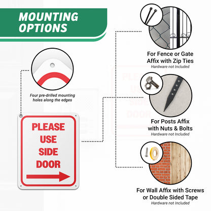 8 x 10in Aluminum Sign: Please Use Side Door