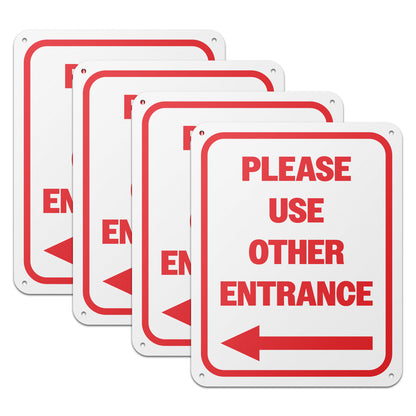 8 x 10in Aluminum Sign: Please Use Other Entrance (Left Arrow)