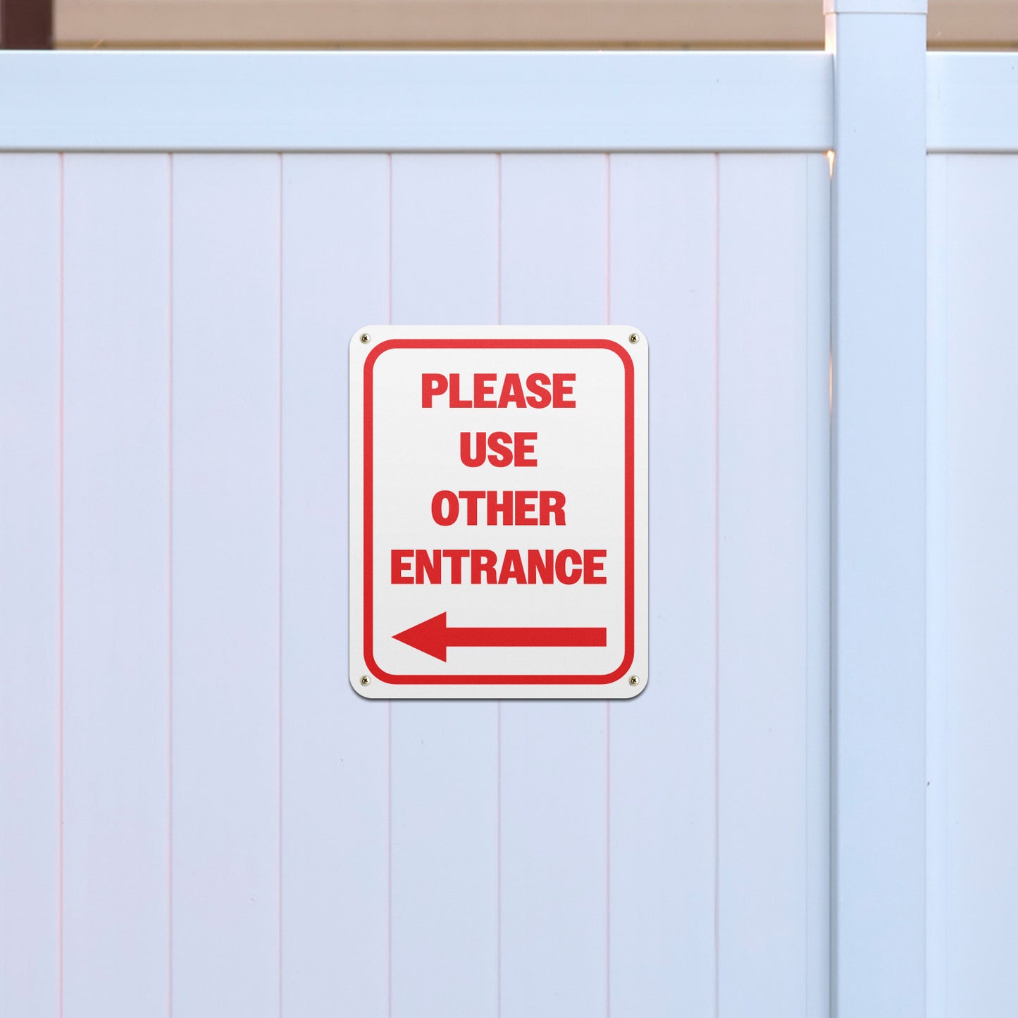 8 x 10in Aluminum Sign: Please Use Other Entrance (Left Arrow)