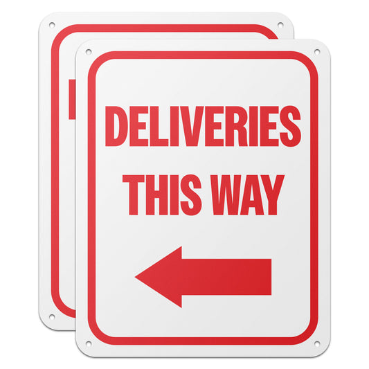 8 x 10in Aluminum Sign: Deliveries This Way (Left Arrow)