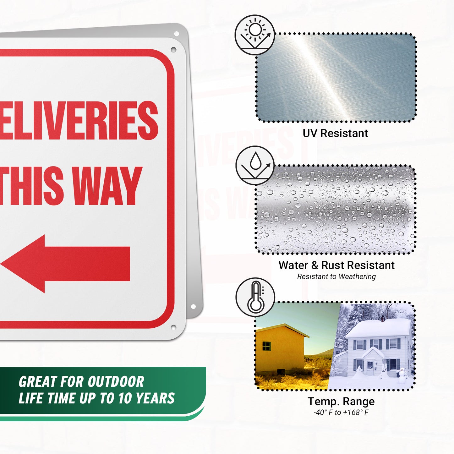 8 x 10in Aluminum Sign: Deliveries This Way (Left Arrow)