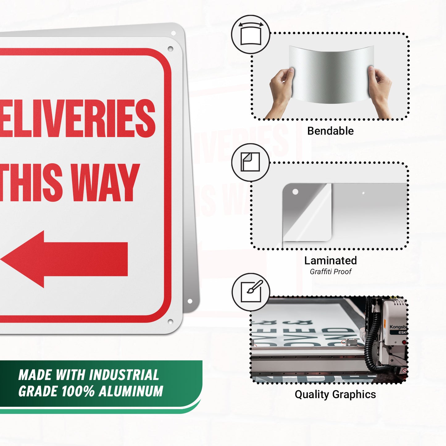 8 x 10in Aluminum Sign: Deliveries This Way (Left Arrow)