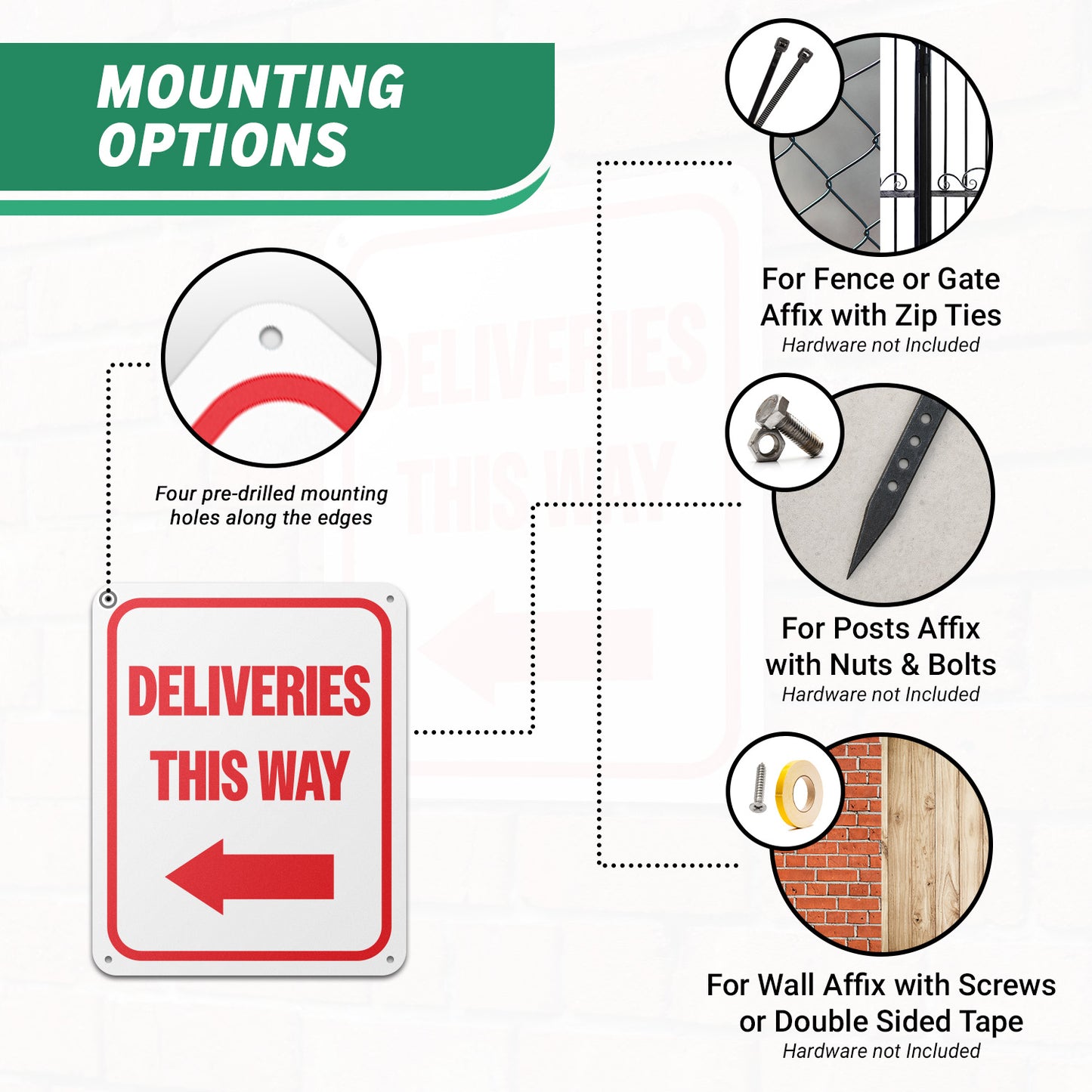 8 x 10in Aluminum Sign: Deliveries This Way (Left Arrow)