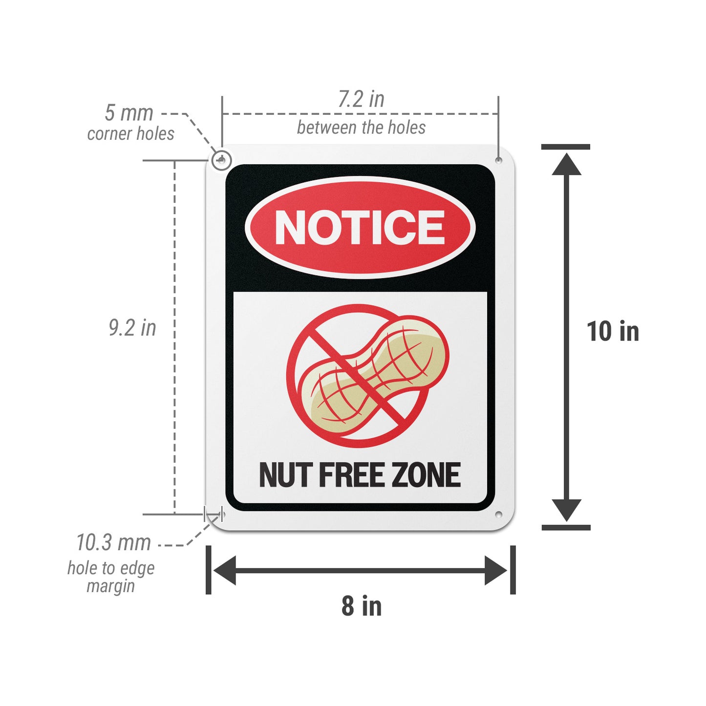 8 x 10in Aluminum Sign: Nut Free Zone Allergen Notice