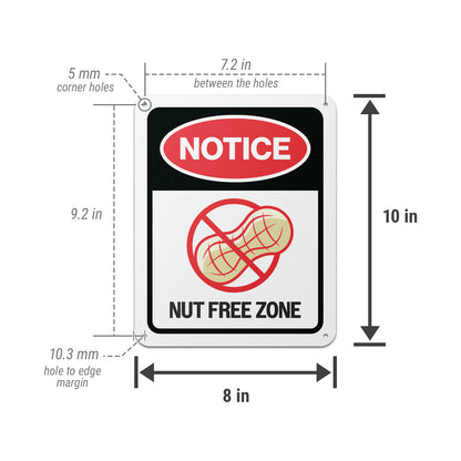 8 x 10in Aluminum Sign: Nut Free Zone Allergen Notice