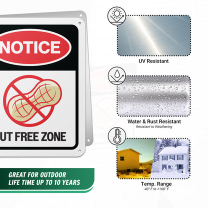 8 x 10in Aluminum Sign: Nut Free Zone Allergen Notice