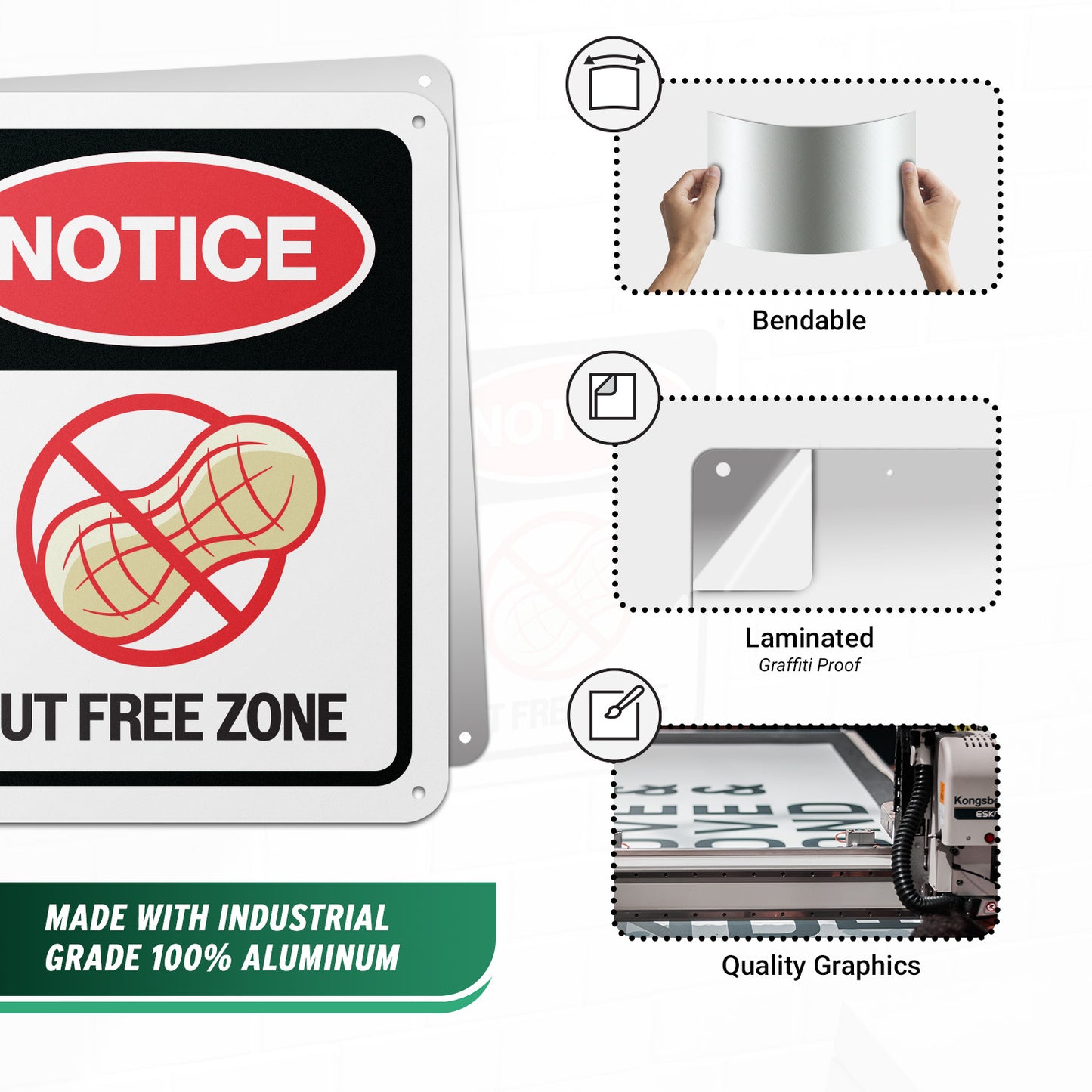 8 x 10in Aluminum Sign: Nut Free Zone Allergen Notice
