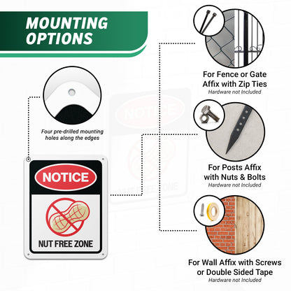 8 x 10in Aluminum Sign: Nut Free Zone Allergen Notice