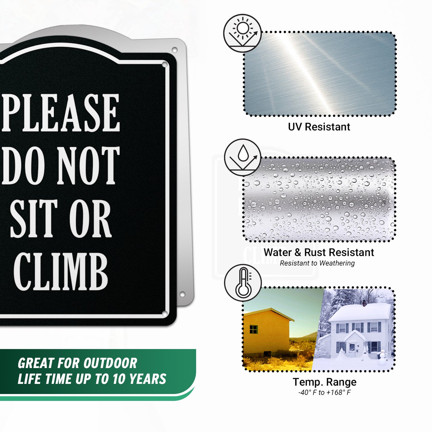8 x 10in Aluminum Sign: Do Not Sit or Climb Warning