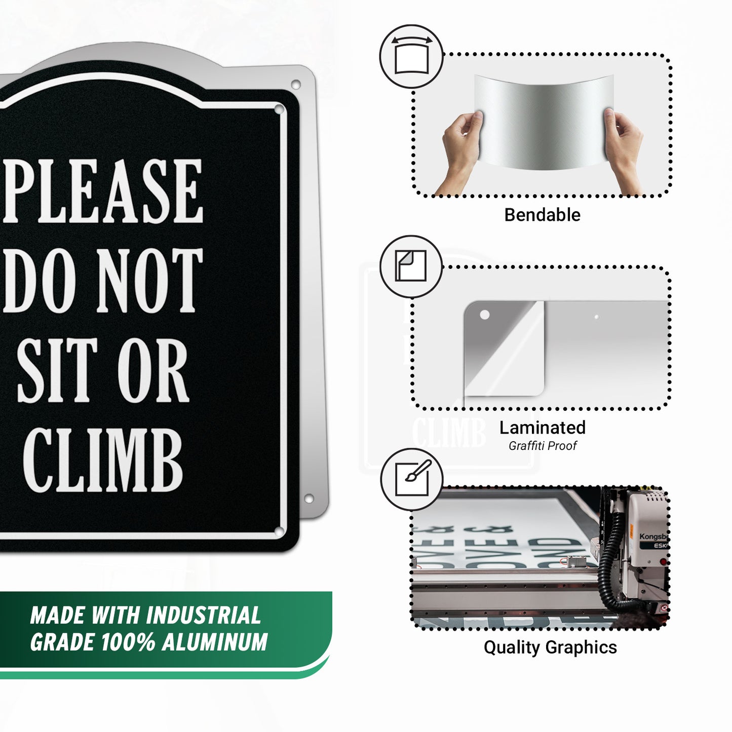 8 x 10in Aluminum Sign: Do Not Sit or Climb Warning