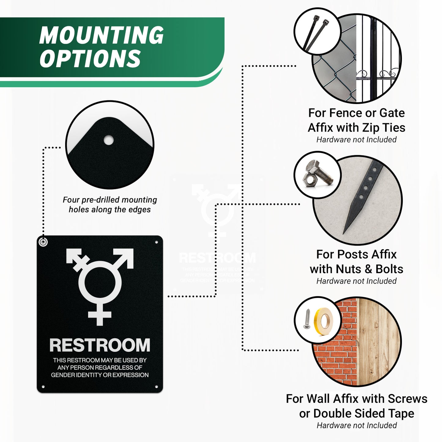 8 x 10in Aluminum Sign: LGBTQ Restroom All Gender Welcome