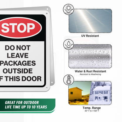 8 x 10in Delivery Sign: Stop Do Not Leave Packages Outside This Door