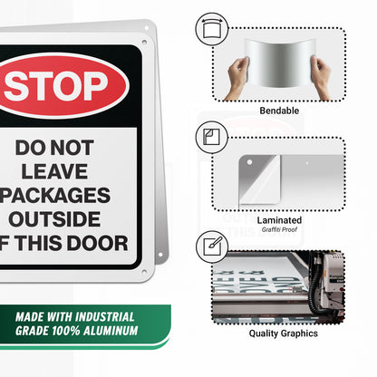 8 x 10in Delivery Sign: Stop Do Not Leave Packages Outside This Door