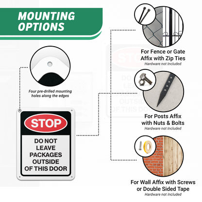 8 x 10in Delivery Sign: Stop Do Not Leave Packages Outside This Door