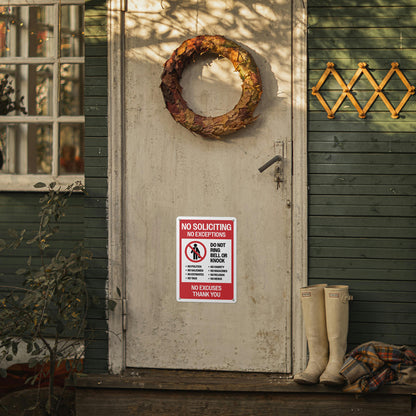 7 x 10in Aluminum Sign: No Soliciting No Exceptions Warning