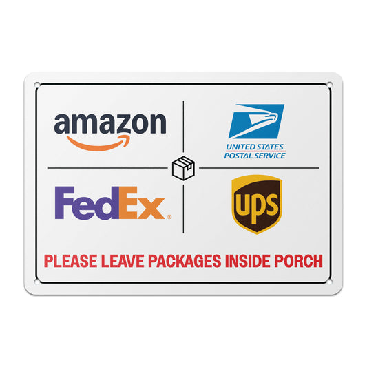 10 x 7in Aluminum Yard Sign: Please Leave Packages Inside Porch