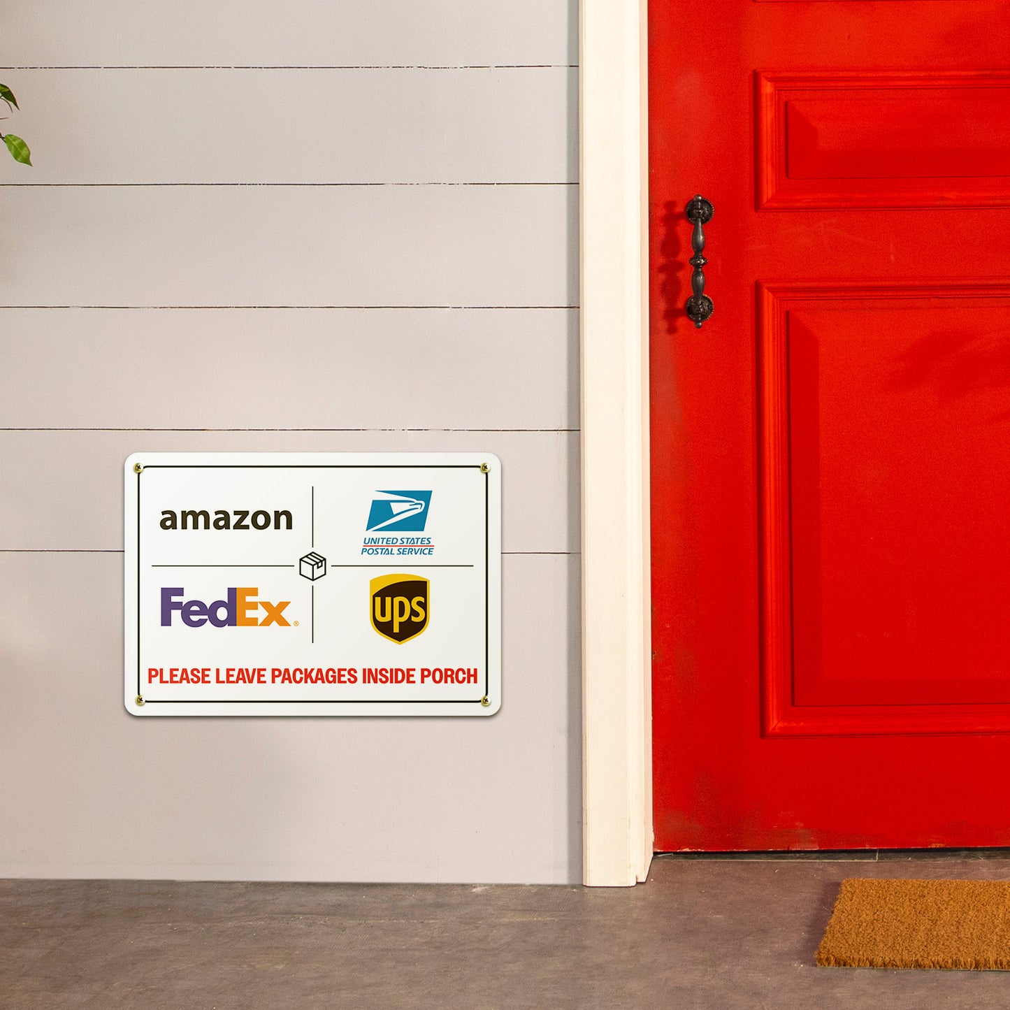 10 x 7in Aluminum Yard Sign: Please Leave Packages Inside Porch