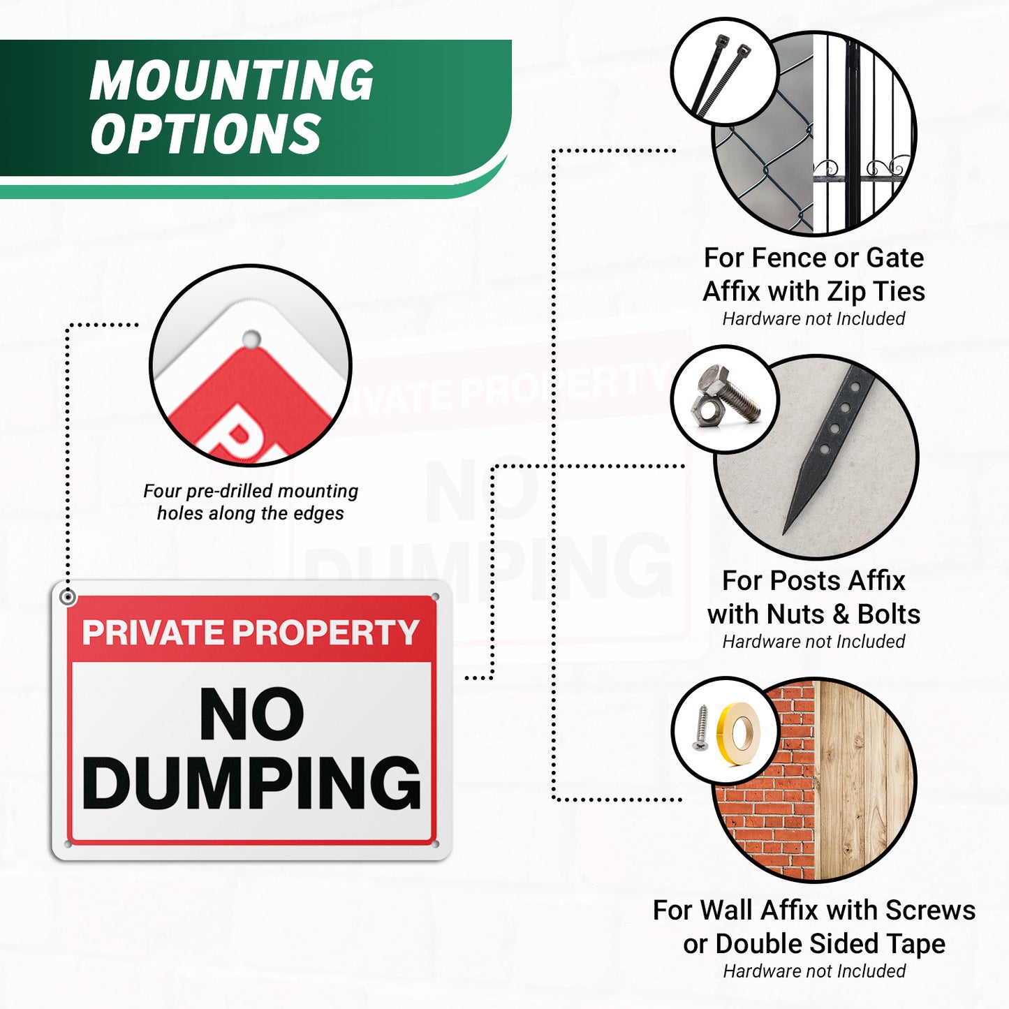7 x 10in Private Property Sign: No Dumping