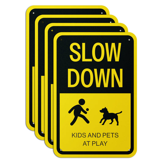 10 x 15in Aluminum Slow Down Sign: Kids & Pets at Play