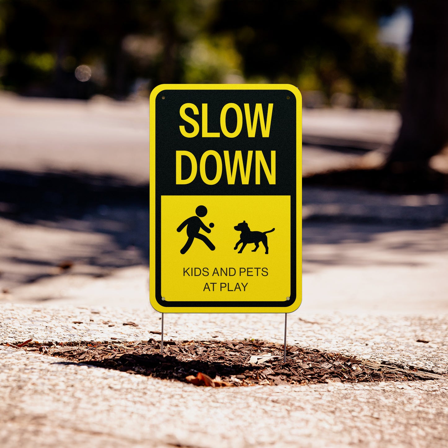 10 x 15in Aluminum Slow Down Sign: Kids & Pets at Play