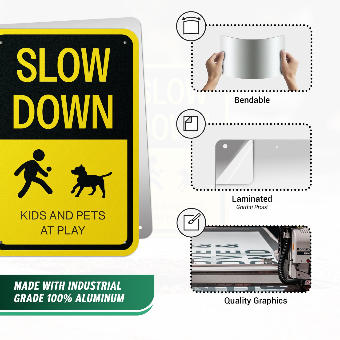 10 x 15in Aluminum Slow Down Sign: Kids & Pets at Play