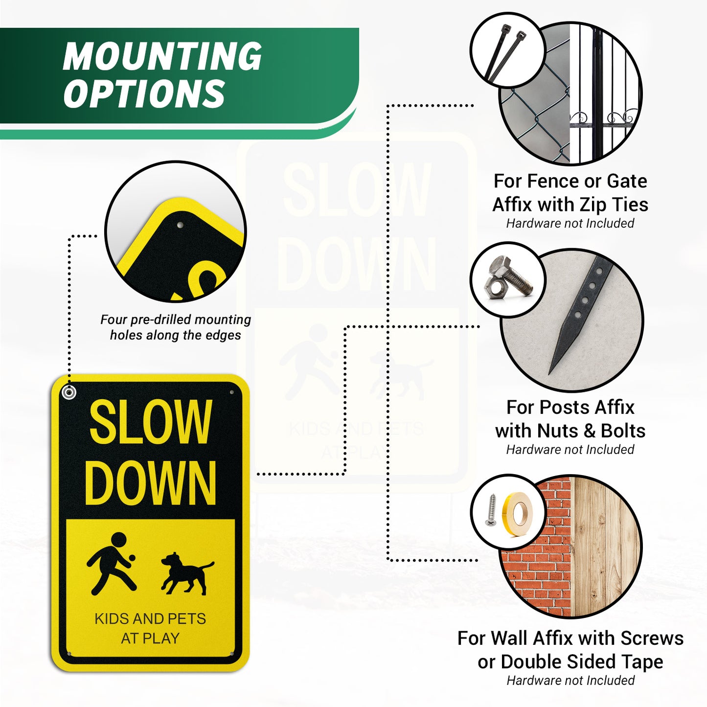 10 x 15in Aluminum Slow Down Sign: Kids & Pets at Play