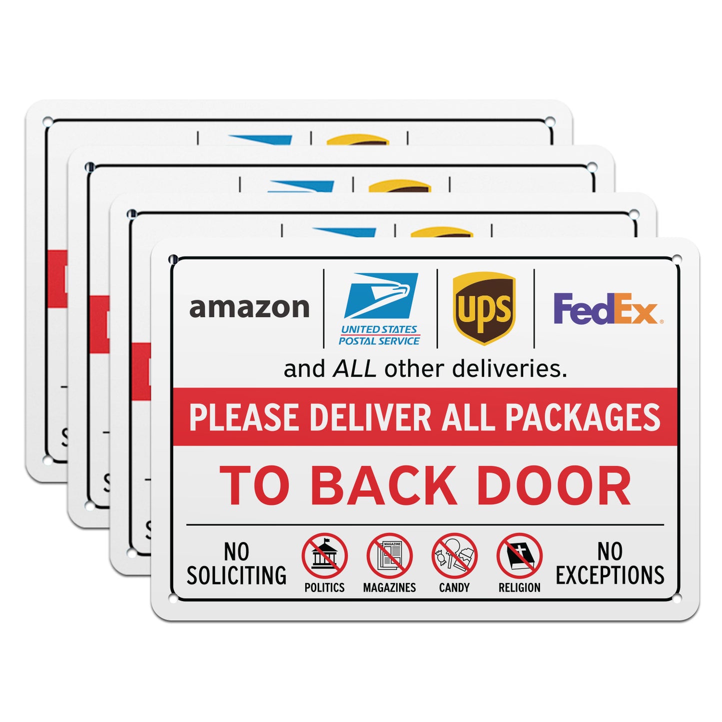 10 x 7in Aluminum Sign: Please Deliver All Packages to Back Door