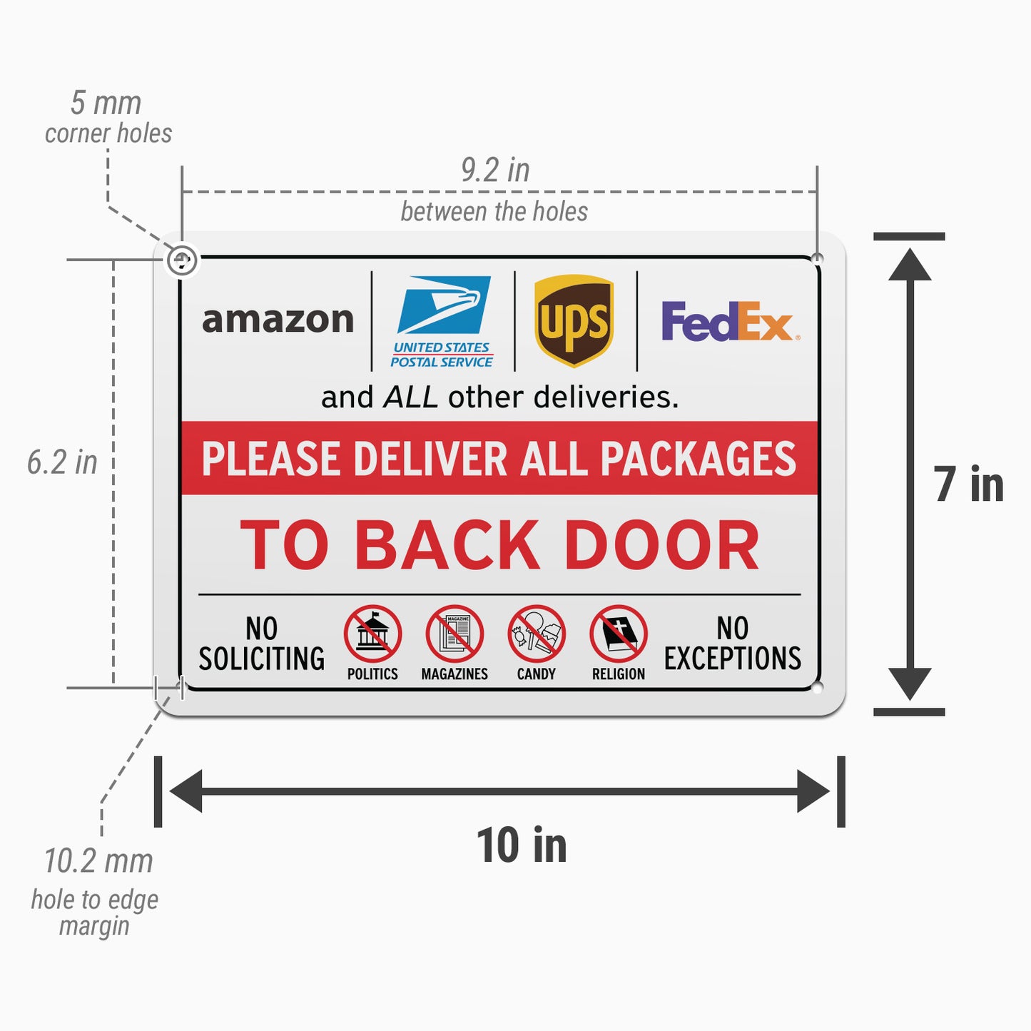 10 x 7in Aluminum Sign: Please Deliver All Packages to Back Door