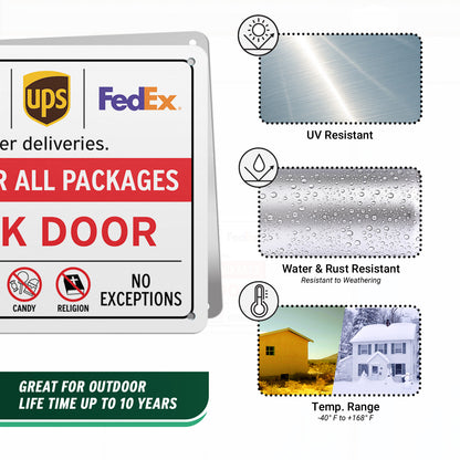10 x 7in Aluminum Sign: Please Deliver All Packages to Back Door