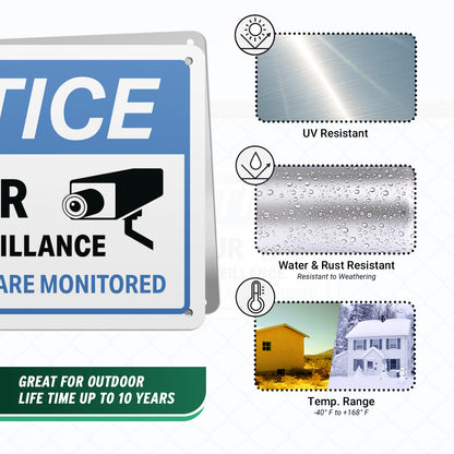 10 x 7in Aluminum Sign: NOTICE 24 Hour Video Surveillance