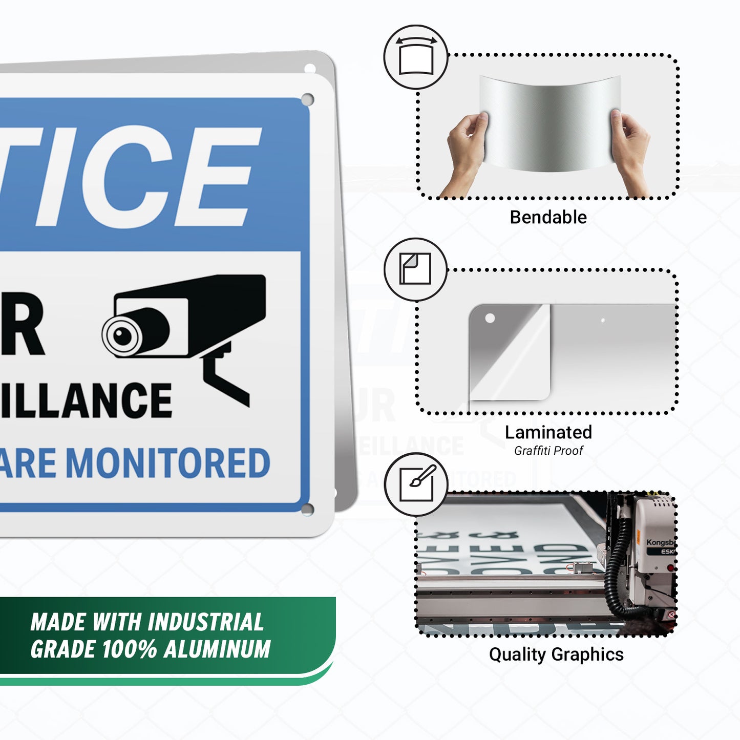 10 x 7in Aluminum Sign: NOTICE 24 Hour Video Surveillance