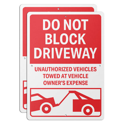 10 x 14in Street Aluminum Signs: Do Not Block Driveway Red Warning (Center Mounting)