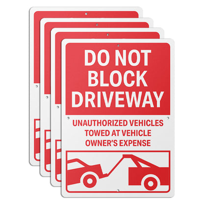 10 x 14in Street Aluminum Signs: Do Not Block Driveway Red Warning (Center Mounting)