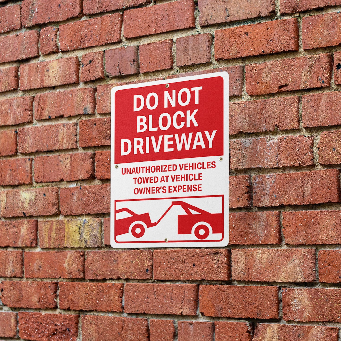 10 x 14in Street Aluminum Signs: Do Not Block Driveway Red Warning (Center Mounting)