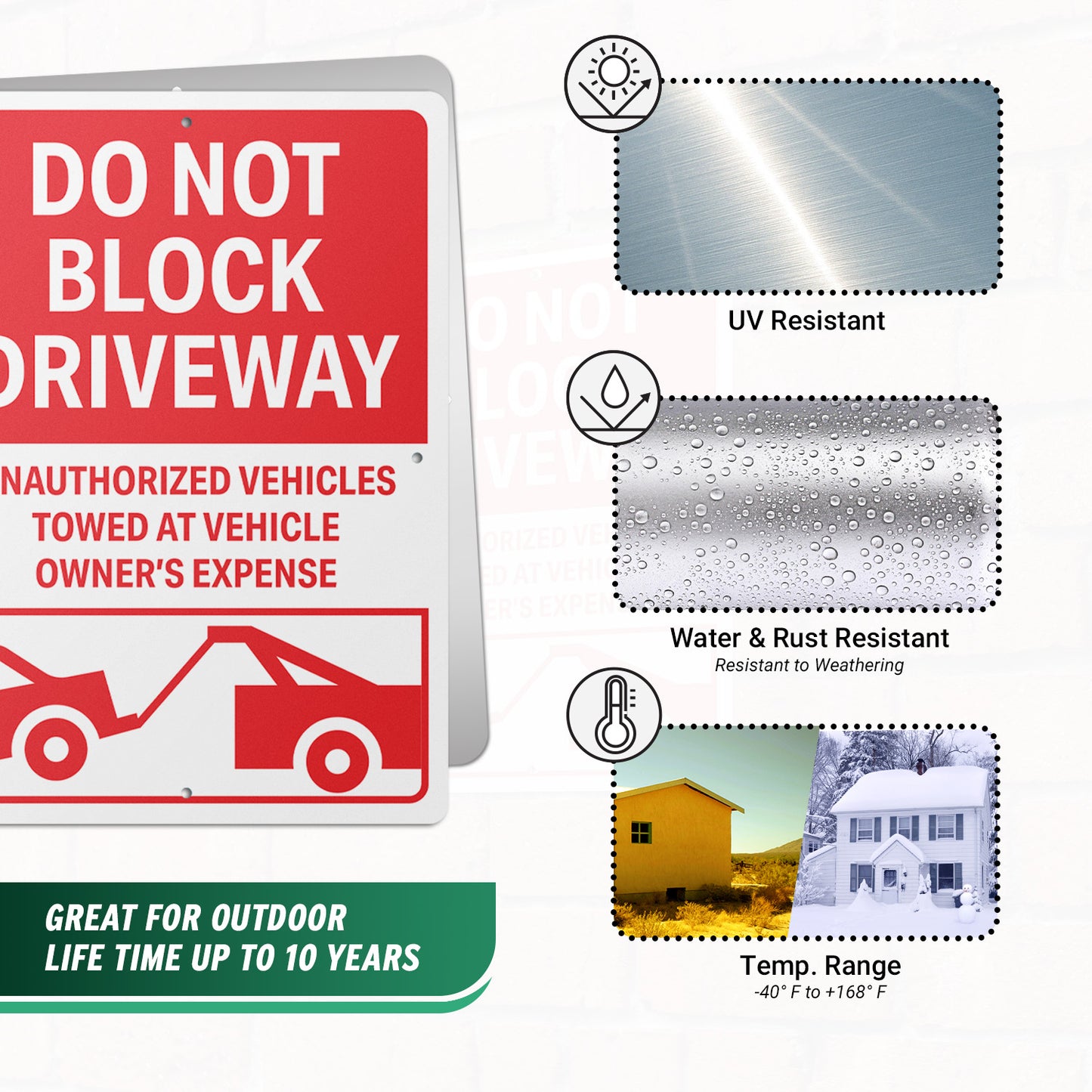 10 x 14in Street Aluminum Signs: Do Not Block Driveway Red Warning (Center Mounting)
