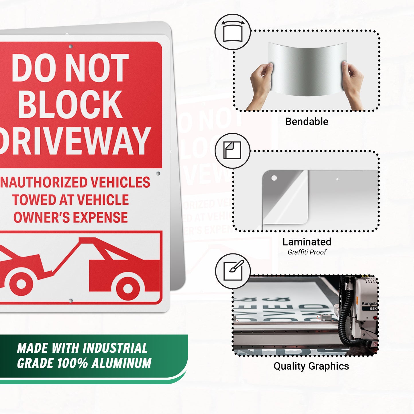 10 x 14in Street Aluminum Signs: Do Not Block Driveway Red Warning (Center Mounting)