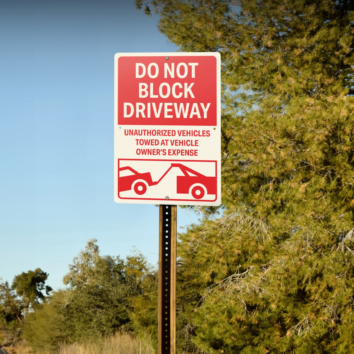 10 x 14in Street Aluminum Signs: Do Not Block Driveway Red Warning (Center Mounting)