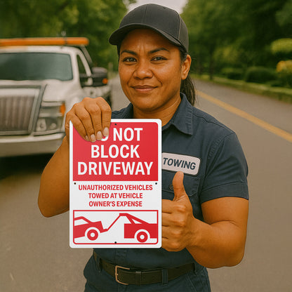 10 x 14in Street Aluminum Signs: Do Not Block Driveway Red Warning (Center Mounting)