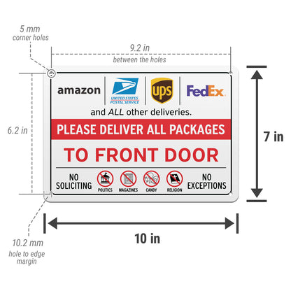 10 x 7in Delivery Instructions Sign: Please Deliver All Packages to Front Door