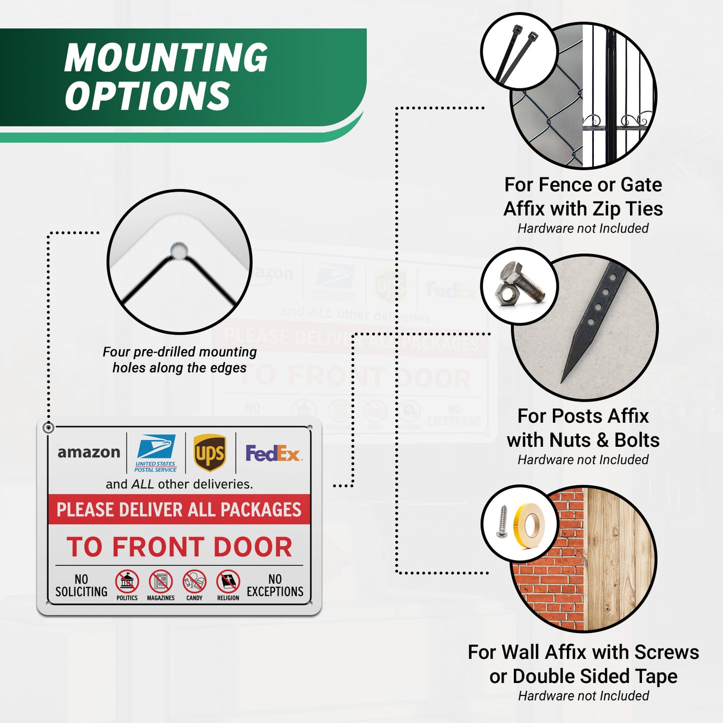 10 x 7in Delivery Instructions Sign: Please Deliver All Packages to Front Door