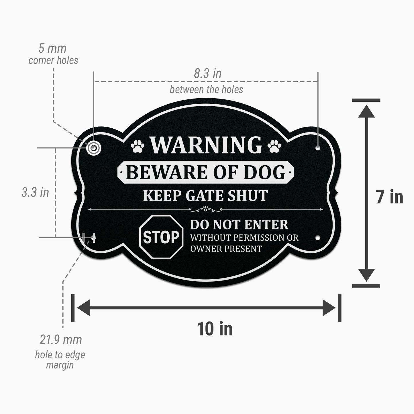 10 x 7in Yard Sign: Warning Beware of Dog Keep Gate Shut