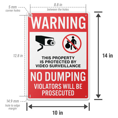 10 x 14in No Dumping Sign: Video Surveillance Warning